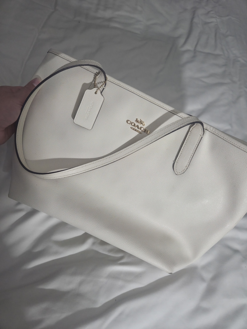 Coach Cream Leather Shoulder Tote with Gold Logo
